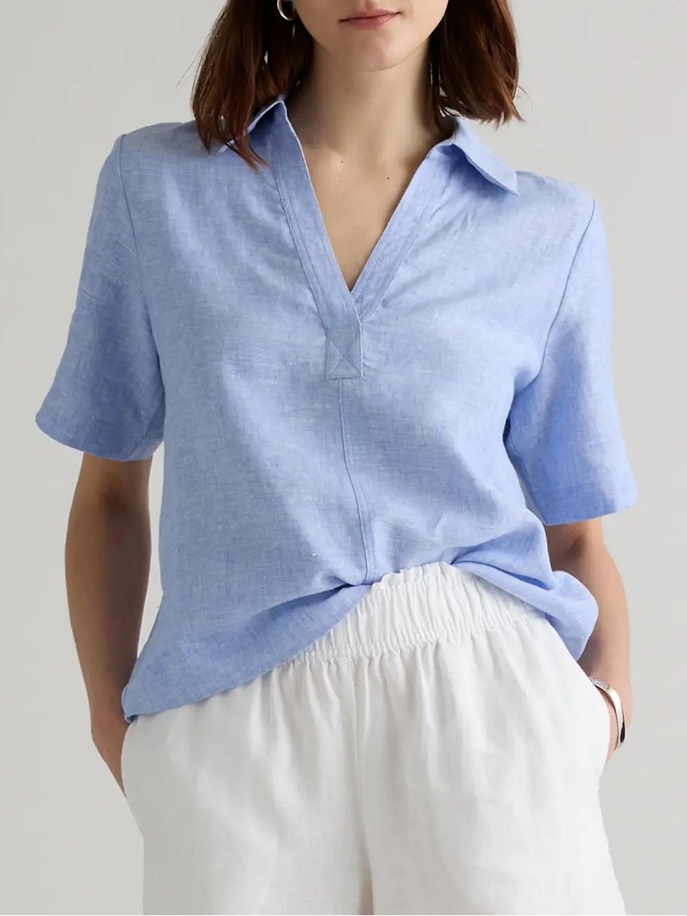 Quince 100% European Linen Short Sleeve Popover Top Size XS